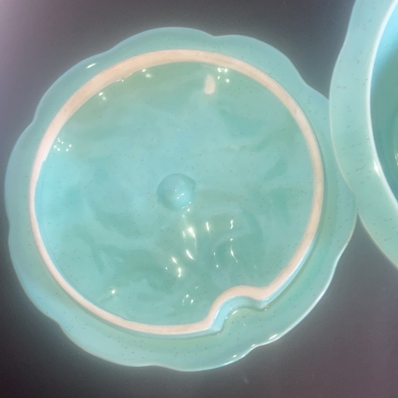 California Pottery teal covered dish vintage mid century - Picture 4 of 9